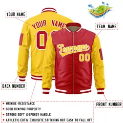 Red Gold Two-Tone Varsity Letterman Bomber Jacket 2