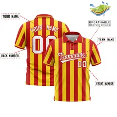 Red Gold Vertical Stripes Performance Polo Shirt 2