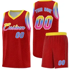 Red Gold Wave Pattern Basketball Uniform Jersey