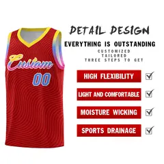 Red Gold Wave Pattern Basketball Uniform Jersey 2