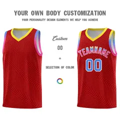 Red Gold Wave Pattern Basketball Uniform Jersey 3