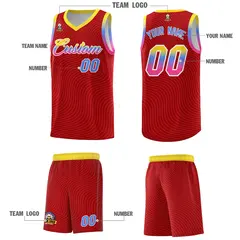 Red Gold Wave Pattern Basketball Uniform Jersey 5