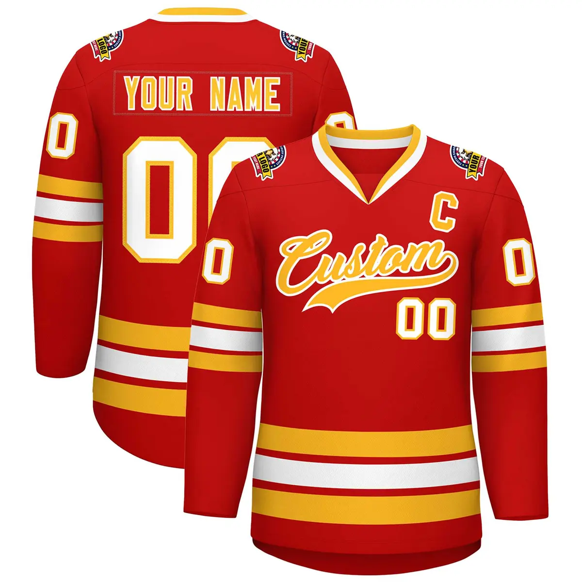 Red Gold-White Classic Hockey Jersey