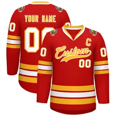 Red Gold-White Classic Hockey Jersey