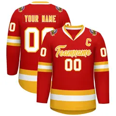 Red Gold-White Classic Hockey Jersey 1