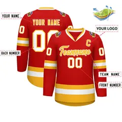 Red Gold-White Classic Hockey Jersey 2