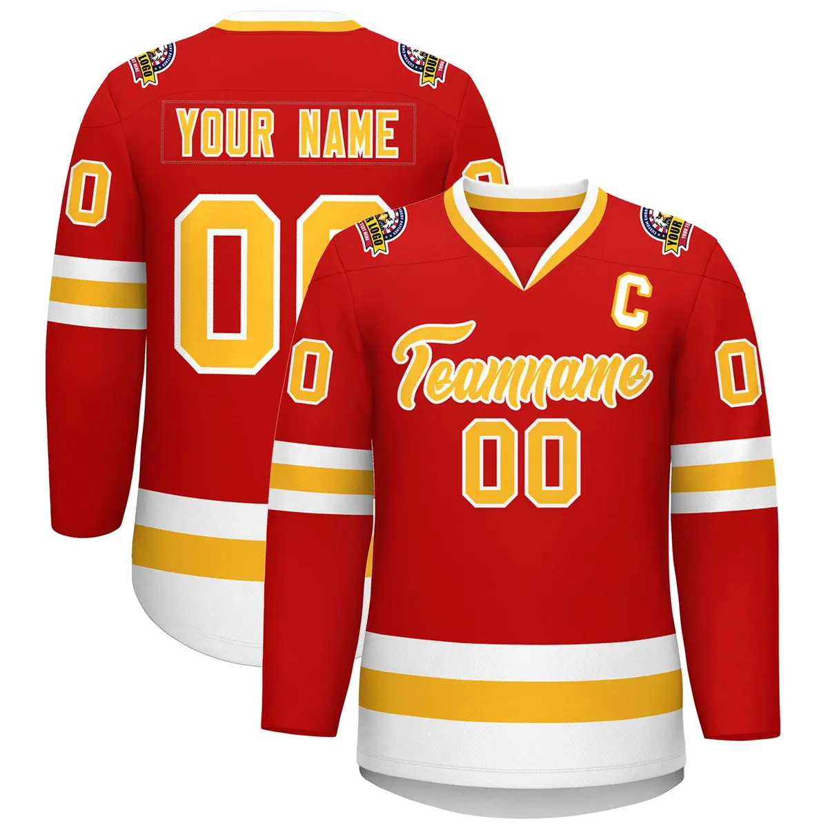 Red Gold-White Classic Hockey Jersey