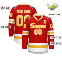 Red Gold-White Classic Hockey Jersey 2