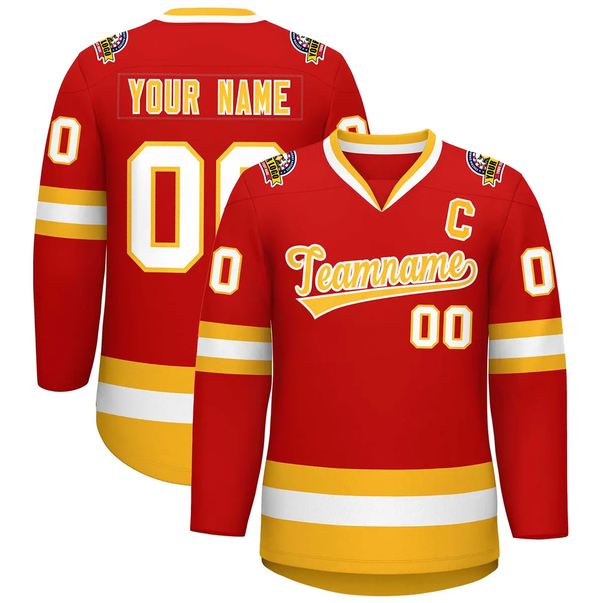 Red Gold-White Classic Hockey Jersey