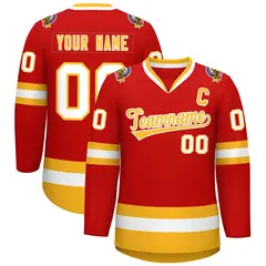 Red Gold-White Classic Hockey Jersey 1
