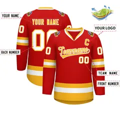 Red Gold-White Classic Hockey Jersey 2
