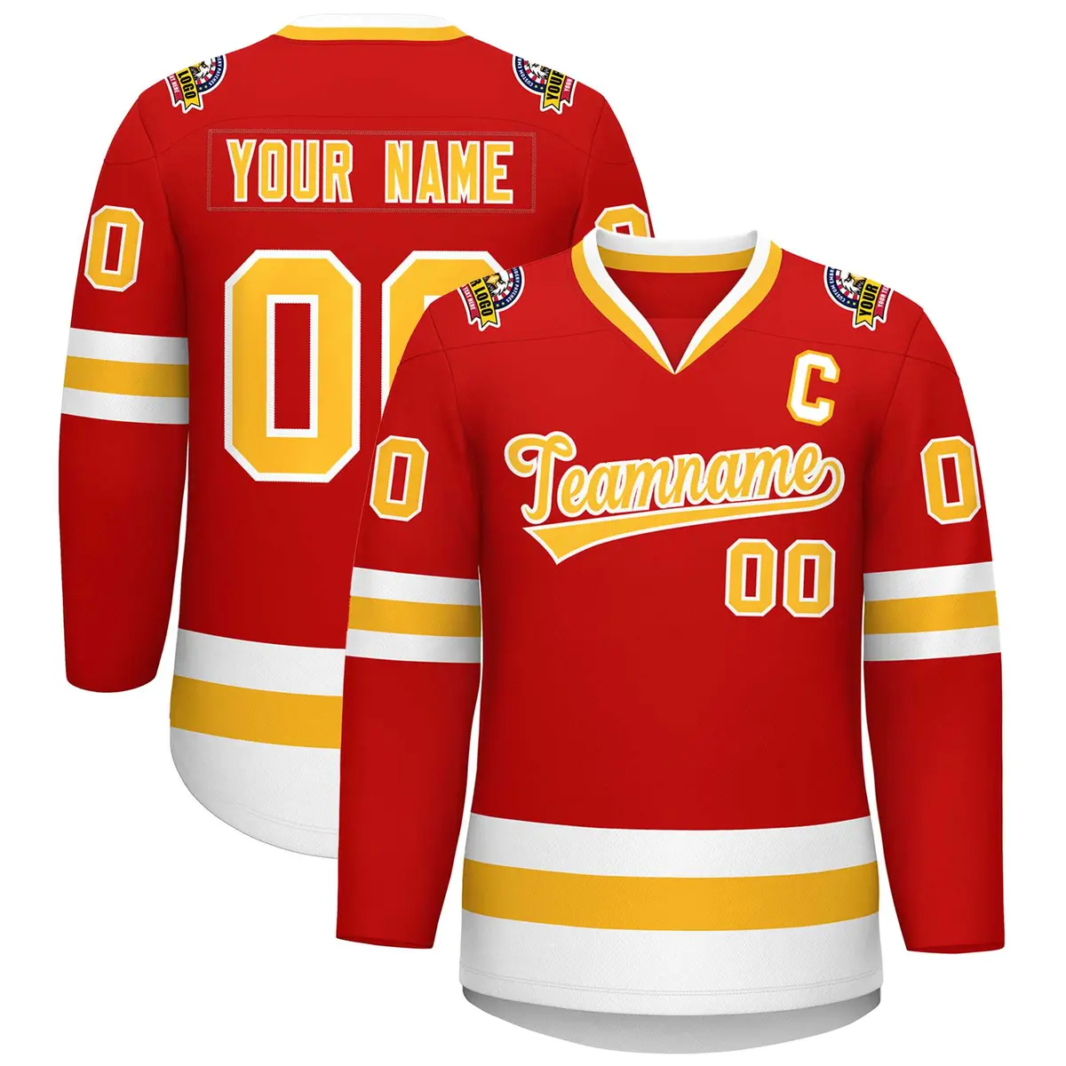 Red Gold-White Classic Hockey Jersey