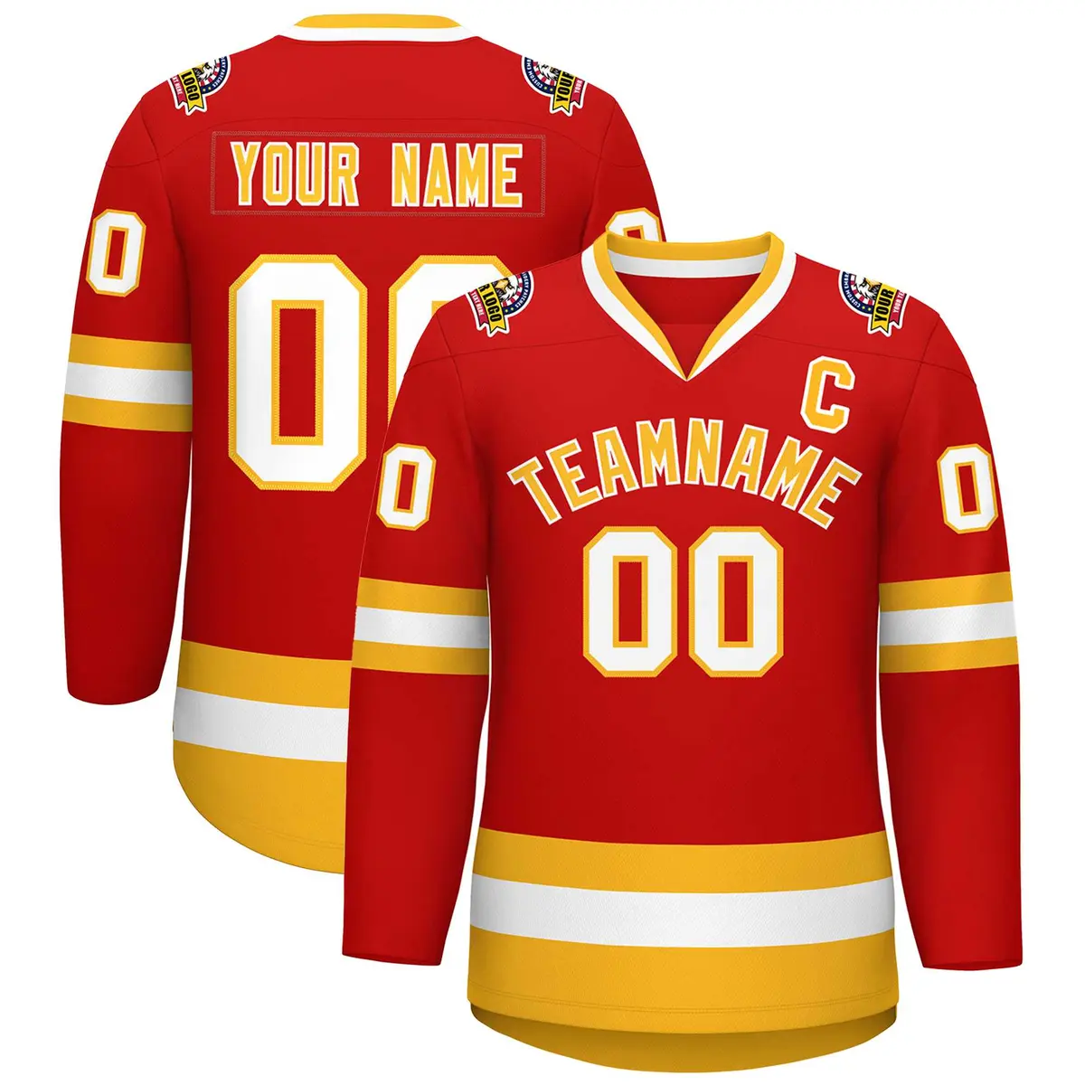 Red Gold-White Classic Hockey Jersey