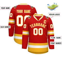 Red Gold-White Classic Hockey Jersey 2