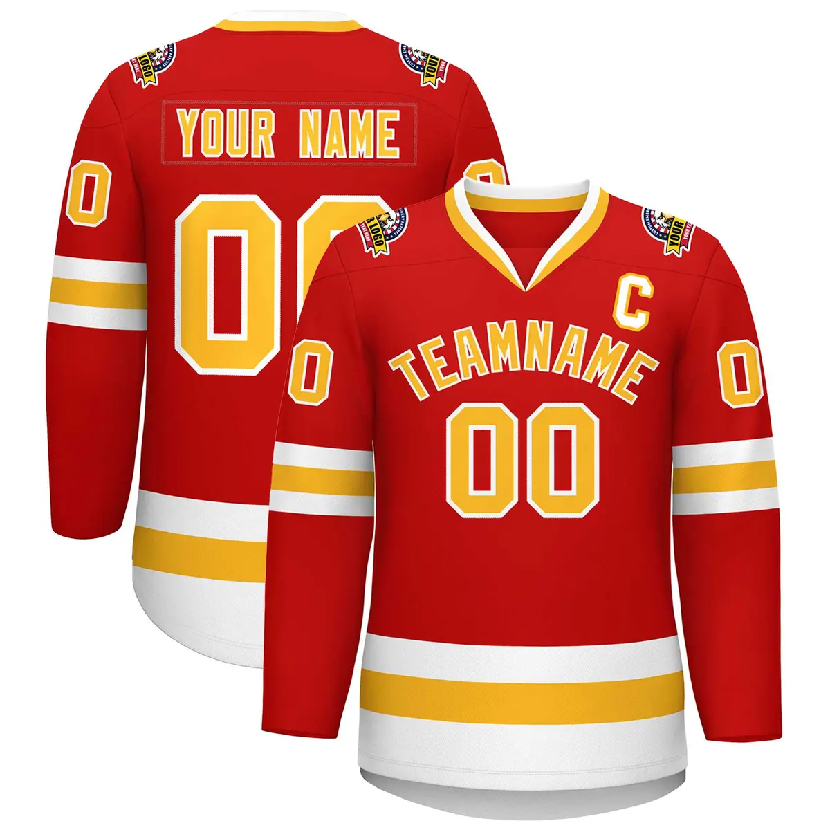 Red Gold-White Classic Hockey Jersey
