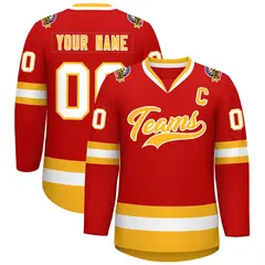 Red Gold-White Classic Hockey Jersey 1