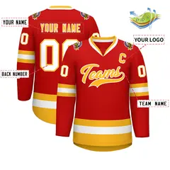 Red Gold-White Classic Hockey Jersey 2