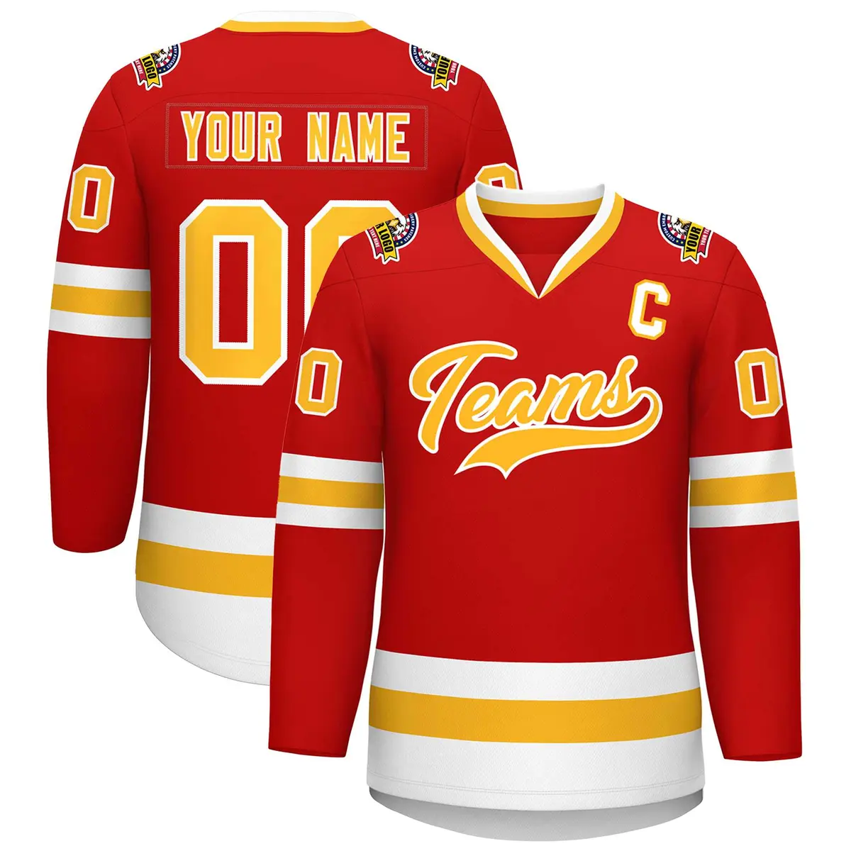 Red Gold-White Classic Hockey Jersey