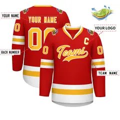 Red Gold-White Classic Hockey Jersey 2