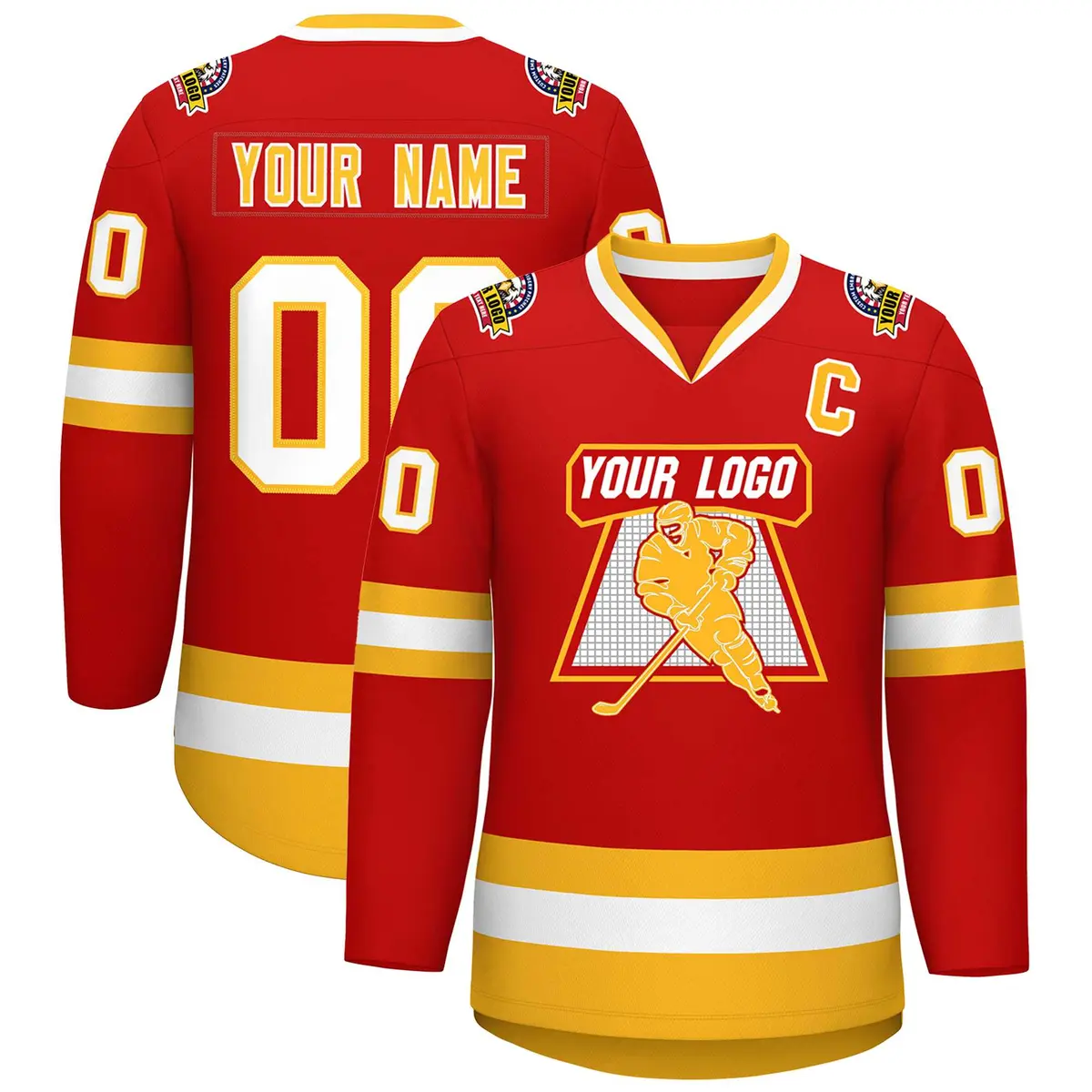 Red Gold-White Classic Hockey Jersey