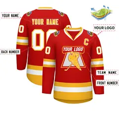 Red Gold-White Classic Hockey Jersey 2