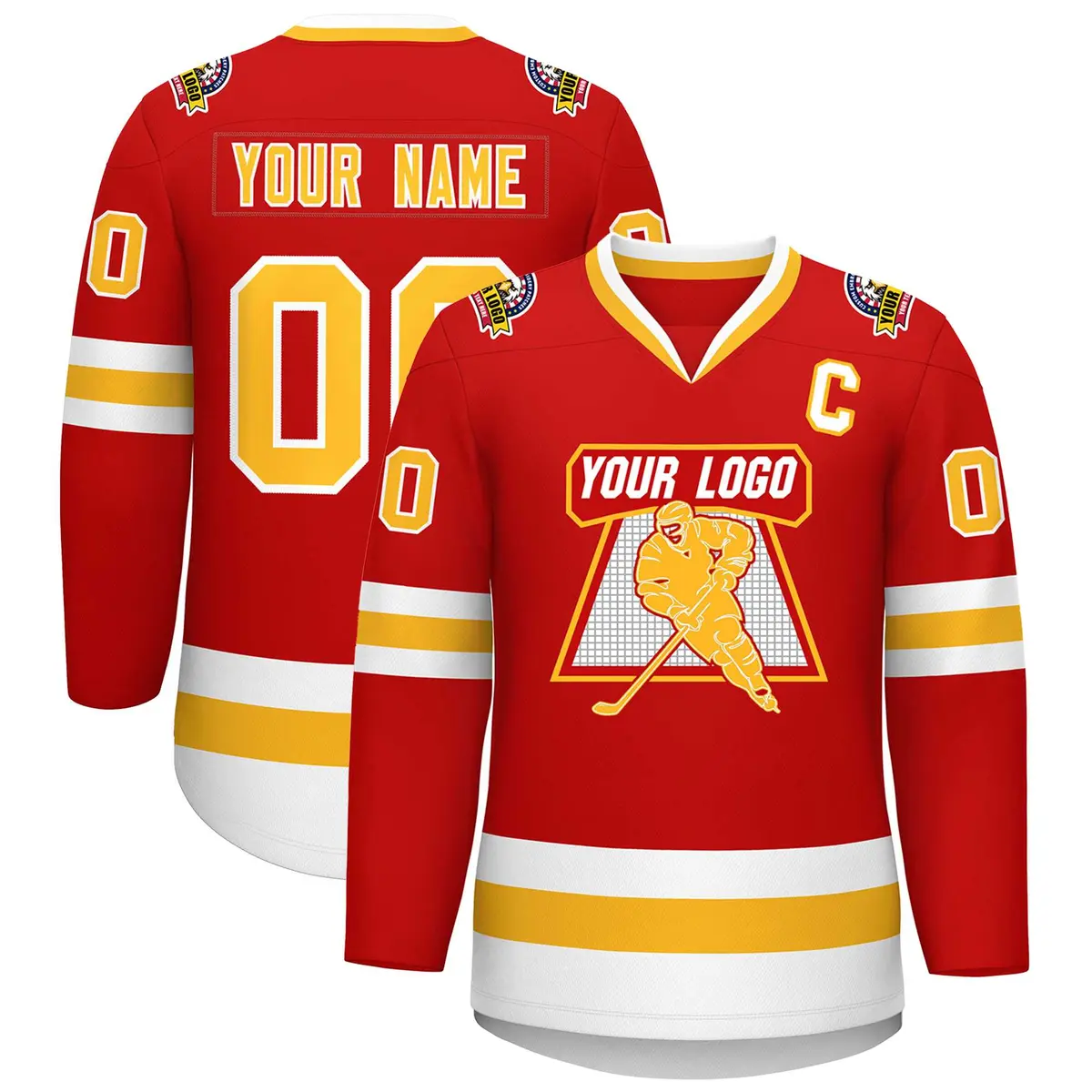 Red Gold-White Classic Hockey Jersey