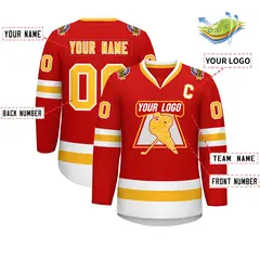 Red Gold-White Classic Hockey Jersey 2