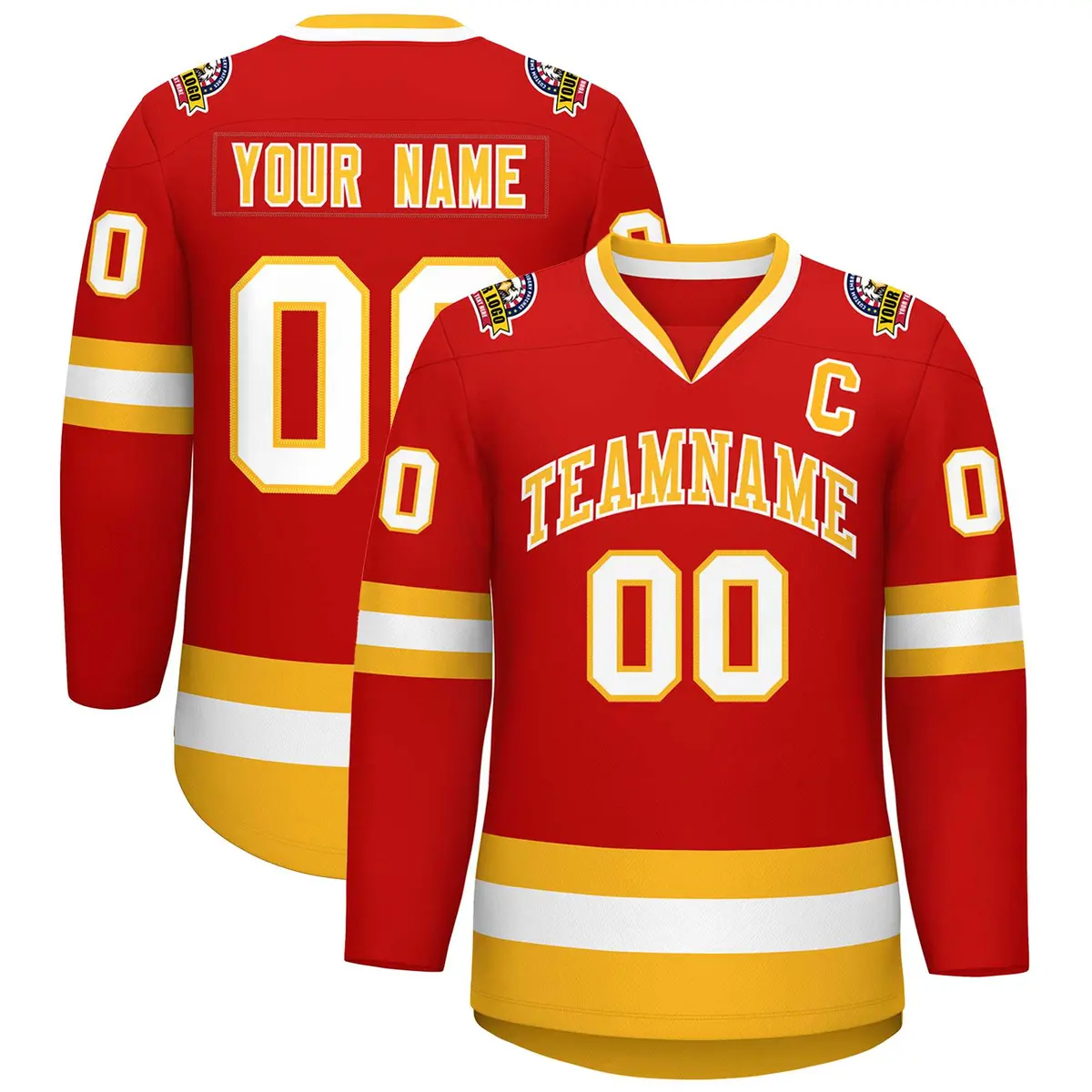 Red Gold-White Classic Hockey Jersey