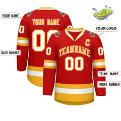 Red Gold-White Classic Hockey Jersey 2