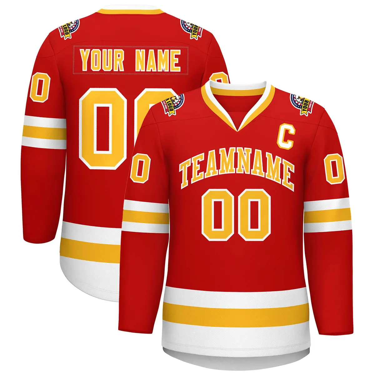 Red Gold-White Classic Hockey Jersey