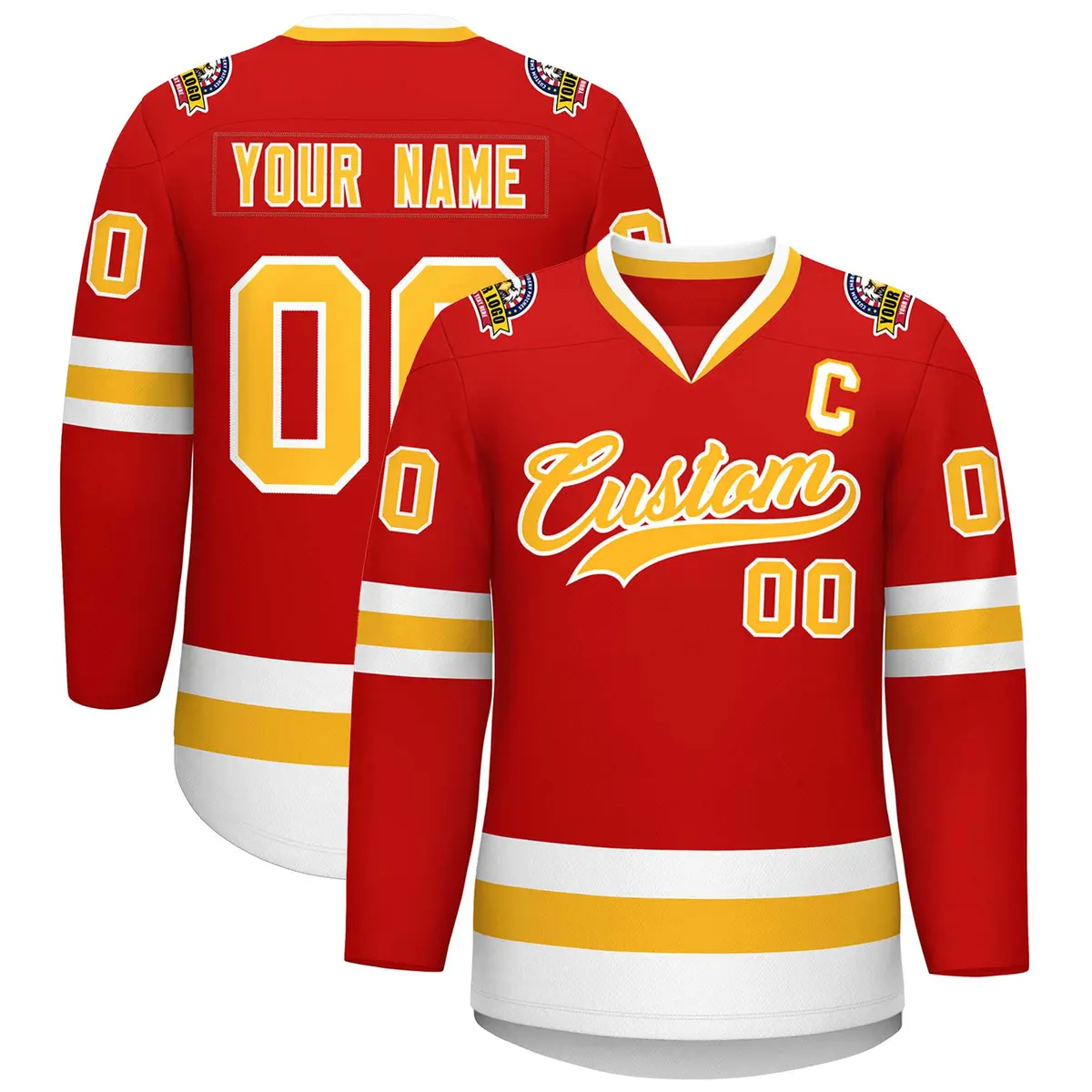 Red Gold-White Classic Hockey Jersey