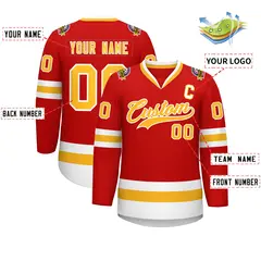 Red Gold-White Classic Hockey Jersey 2