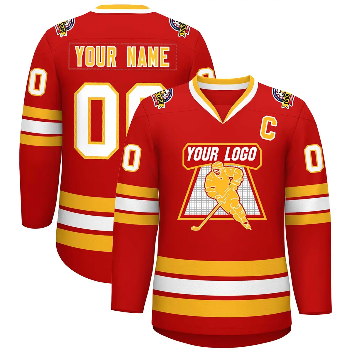 Red Gold-White Classic Hockey Jersey