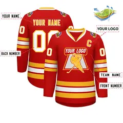 Red Gold-White Classic Hockey Jersey 2