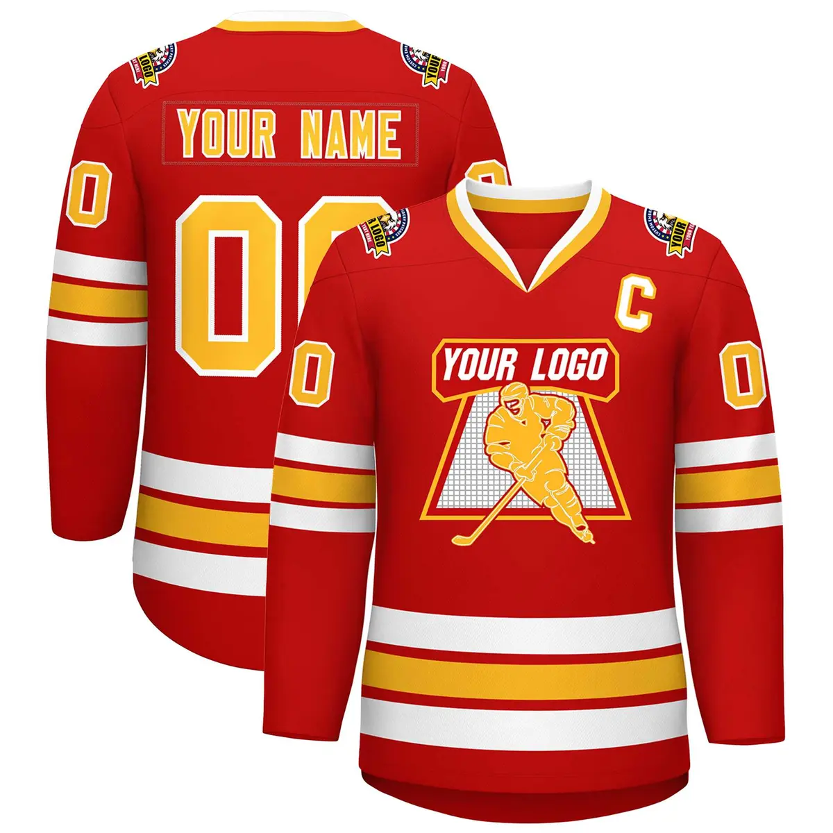 Red Gold-White Classic Hockey Jersey