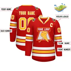 Red Gold-White Classic Hockey Jersey 2