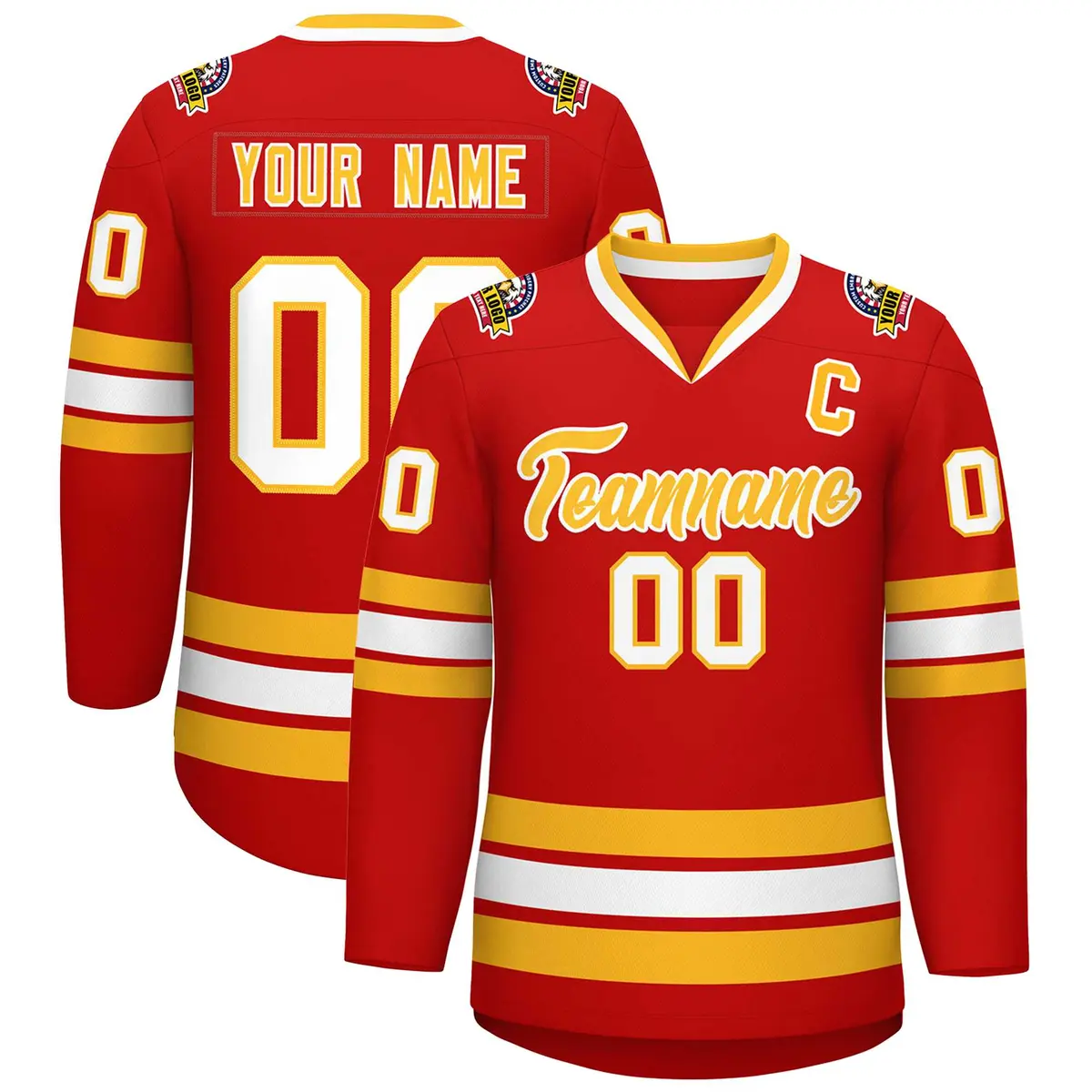 Red Gold-White Classic Hockey Jersey
