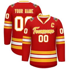 Red Gold-White Classic Hockey Jersey 1