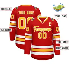 Red Gold-White Classic Hockey Jersey 2