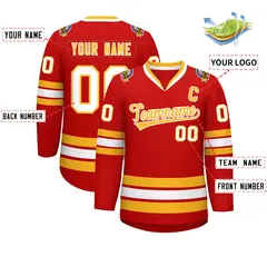 Red Gold-White Classic Hockey Jersey 2