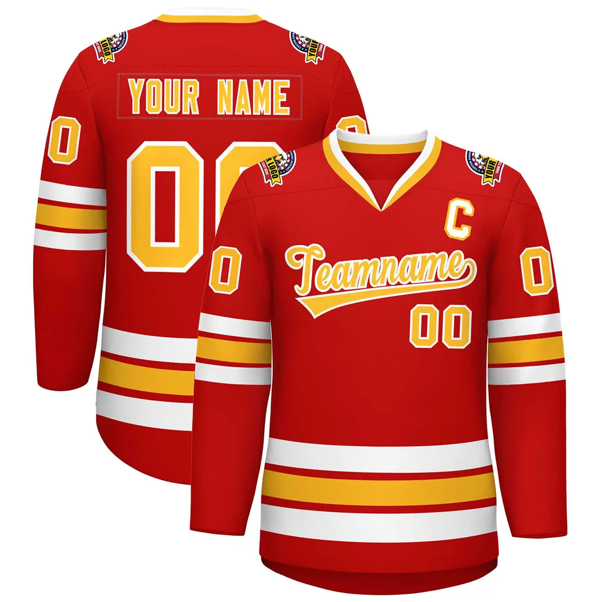 Red Gold-White Classic Hockey Jersey