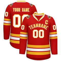 Red Gold-White Classic Hockey Jersey 1