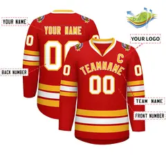 Red Gold-White Classic Hockey Jersey 2