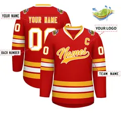 Red Gold-White Classic Hockey Jersey 2