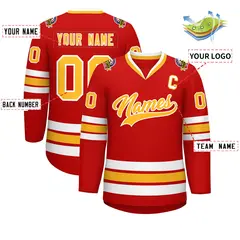 Red Gold-White Classic Hockey Jersey 2