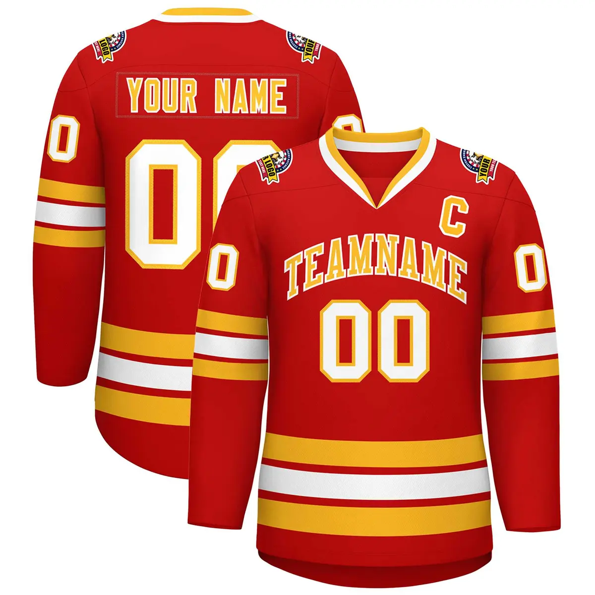 Red Gold-White Classic Hockey Jersey