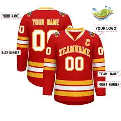 Red Gold-White Classic Hockey Jersey 2