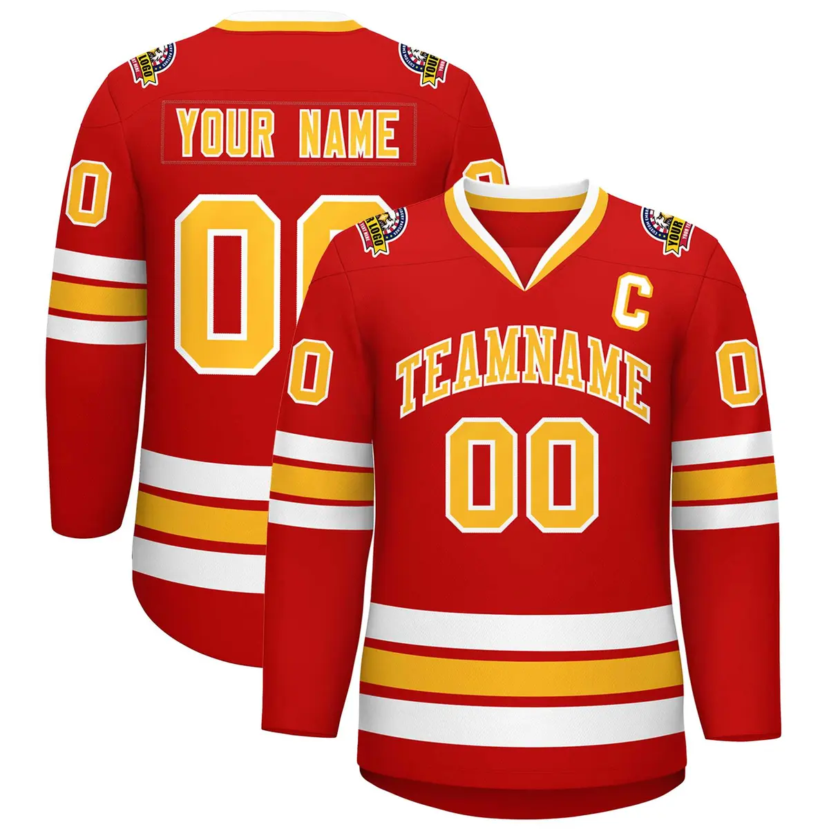 Red Gold-White Classic Hockey Jersey