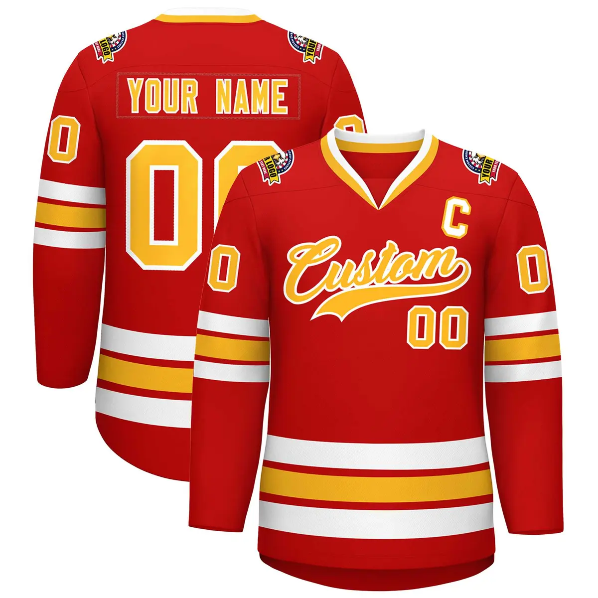 Red Gold-White Classic Hockey Jersey