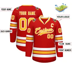 Red Gold-White Classic Hockey Jersey 2